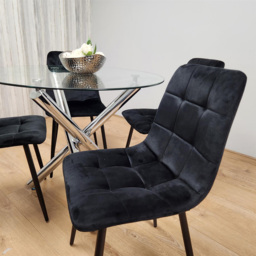 Kosy Koala 4 Seater Glass and Velvet Round Dining Set Chrome and Black - Multi - Portland - Wilko - thumbnail 7