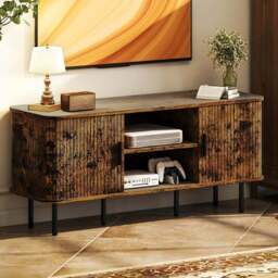 HOMCOM 2 Door 2 Shelf Rustic Brown TV Unit - Size: 55 x 40 x 120cm - Wilko