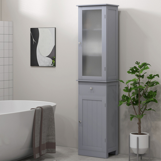 Portland Kleankin 2 Door Single Drawer Grey Storage Cabinet - Size: 171.5 x 27 x 40cm - Wilko - image 1