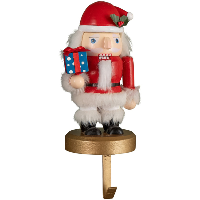 Samuel Alexander Traditional Wooden Santa Nutcracker Christmas Stocking Holder 19cm - Size: 19 x 19 x 9cm - Red - Wilko - image 1