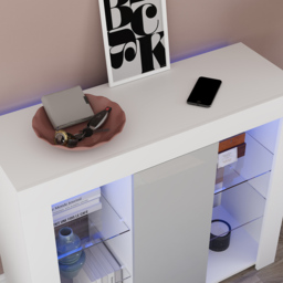 Vida Designs Azura Single Door White and Grey LED Large Sideboard - Size: 35 x 98 x 83cm - Wilko - thumbnail 4
