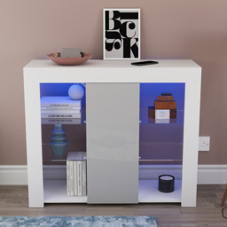 Vida Designs Azura Single Door White and Grey LED Large Sideboard - Size: 35 x 98 x 83cm - Wilko - thumbnail 7