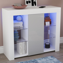 VIDA DESIGNS Azura Single Door White and Grey LED Large Sideboard - Size: 35 x 98 x 83cm - Wilko