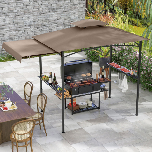 Costway Brown Barbecue Canopy Tent Grill Gazebo with Side Awning - Size: 318 x 153 x 250cm - Wilko - image 1