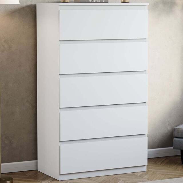 VIDA DESIGNS Denver 5 Drawer White Chest of Drawers - Wilko - image 1