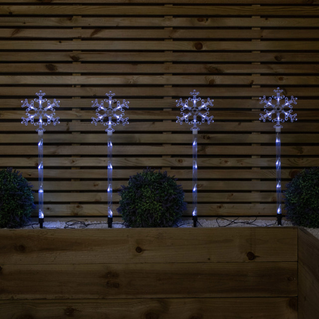 Samuel Alexander 4 Piece White LED Crystal Snowflake Christmas Path Light Set - Size: 69 x 16 x 3cm - Wilko - image 1