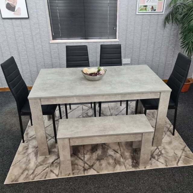 Kosy Koala 6 Seater Faux Leather Dining Bench Set Grey and Black - Size: 4 Seater - Portland - Wilko - image 1