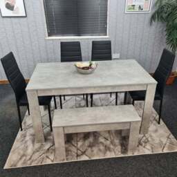 Kosy Koala 6 Seater Faux Leather Dining Bench Set Grey and Black - Size: 4 Seater - Portland - Wilko