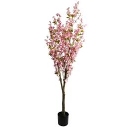 Leaf Pink Cherry Artificial Tree in Pot 180cm - Size: 180 x 60 x 60cm - Green - Wilko