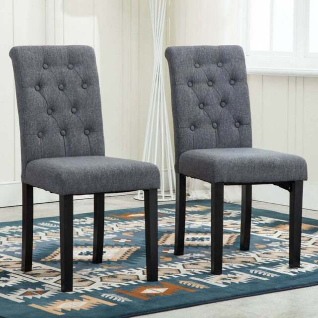 Grey Set of 2 Tufted Button Back Fabric Dining Chair - MCC - Wilko - image 1
