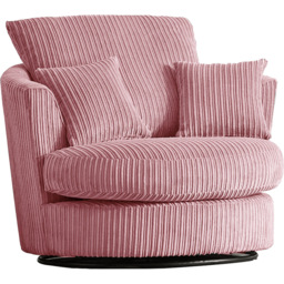 Luxor Pink Jumbo Cord Swivel Chair - Size: Single - Wilko - thumbnail 3