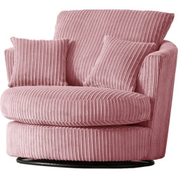 Luxor Pink Jumbo Cord Swivel Chair - Size: Single - Wilko - thumbnail 4