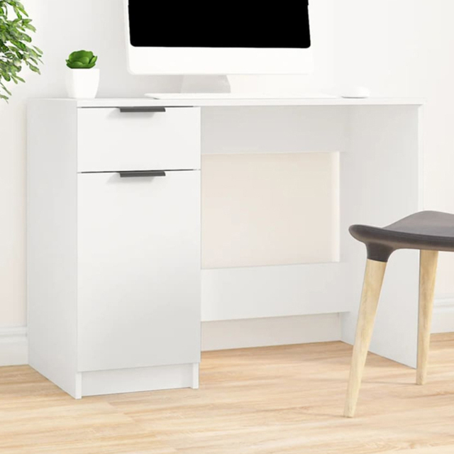 vidaXL Single Door Single Drawer Computer Desk White - Size: 75 x 100 x 50cm - Wilko - image 1
