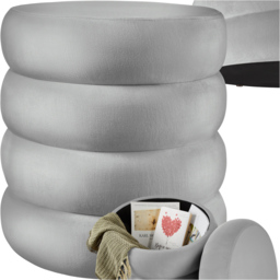 tectake Altu Grey Velvet Look Stool with Storage - Size: 47 x 42 x 42cm - Wilko - thumbnail 3