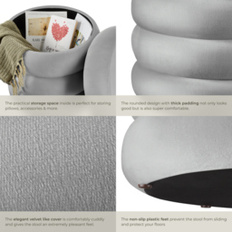 tectake Altu Grey Velvet Look Stool with Storage - Size: 47 x 42 x 42cm - Wilko - thumbnail 5