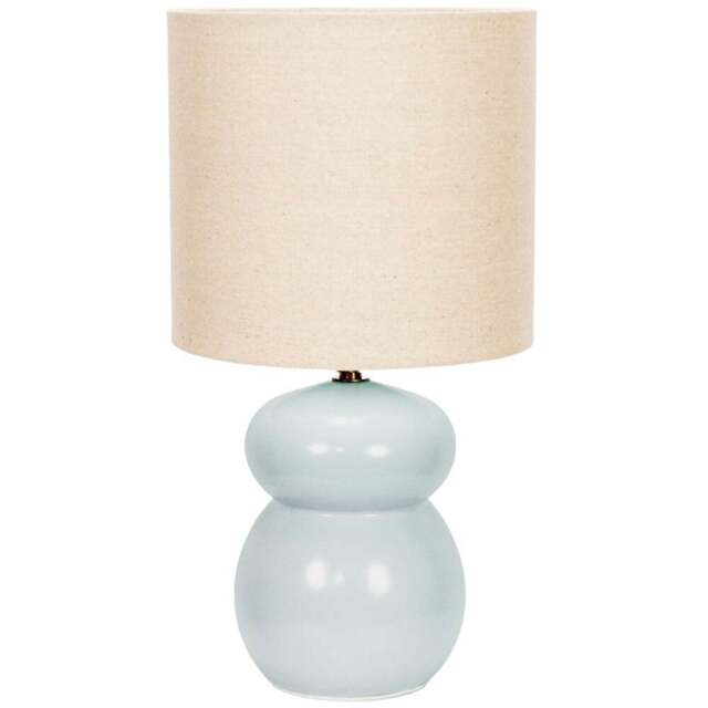 ValueLights Kendal Natural Linen Drum Shade Blue Glazed Ceramic LED Table Lamp - Size: 34 x 18 x 18cm - Wilko - image 1