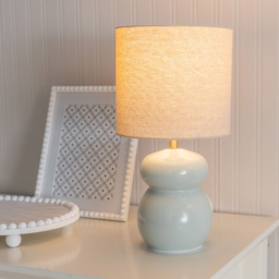 ValueLights Kendal Natural Linen Drum Shade Blue Glazed Ceramic LED Table Lamp - Size: 34 x 18 x 18cm - Wilko - thumbnail 3