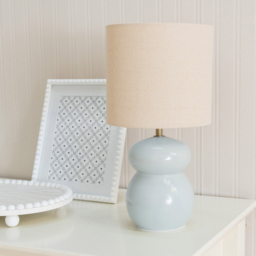ValueLights Kendal Natural Linen Drum Shade Blue Glazed Ceramic LED Table Lamp - Size: 34 x 18 x 18cm - Wilko - thumbnail 4