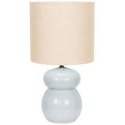ValueLights Kendal Natural Linen Drum Shade Blue Glazed Ceramic LED Table Lamp - Size: 34 x 18 x 18cm - Wilko