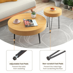 Costway Solid Wood Round Coffee Table Set of 2 - Size: 88 x 87 x 15cm - Cream - Wilko - thumbnail 6