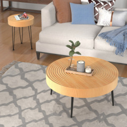 Costway Solid Wood Round Coffee Table Set of 2 - Size: 88 x 87 x 15cm - Cream - Wilko - thumbnail 5