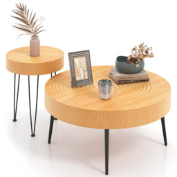 Costway Solid Wood Round Coffee Table Set of 2 - Size: 88 x 87 x 15cm - Cream - Wilko - thumbnail 4