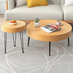 Costway Solid Wood Round Coffee Table Set of 2 - Size: 88 x 87 x 15cm - Cream - Wilko