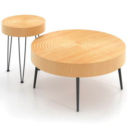 Costway Solid Wood Round Coffee Table Set of 2 - Size: 88 x 87 x 15cm - Cream - Wilko - thumbnail 3
