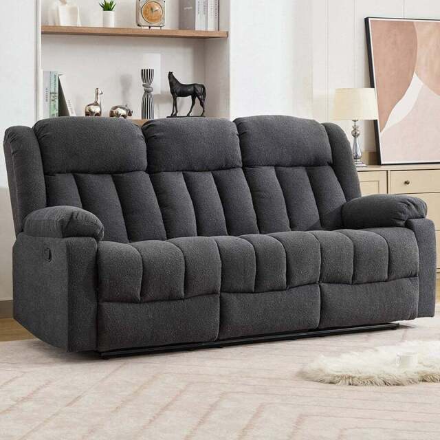 Artemis Home Lovell 3 Seater Dark Grey Boucle Manual Recliner Sofa with Centre Console - Wilko - image 1