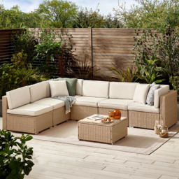 Furniturebox Windermere 6 Seater Warm Natural PE Rattan Outdoor Sofa Set - Brown - Wilko - thumbnail 1
