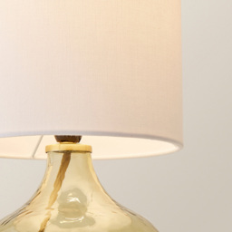 ValueLights Emily Natural Linen Drum Shade Dark Green Glass Teardrop LED Table Lamp - Size: 37.5 x 18.5 x 18.5cm - Wilko - thumbnail 4