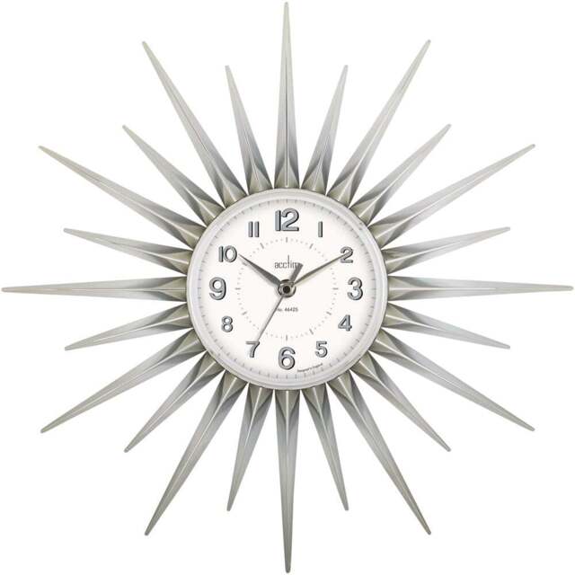 Acctim Stella Sprayed Silver Starburst Wall Clock 44cm - Size: 5 x 44 x 44cm - Wilko - image 1