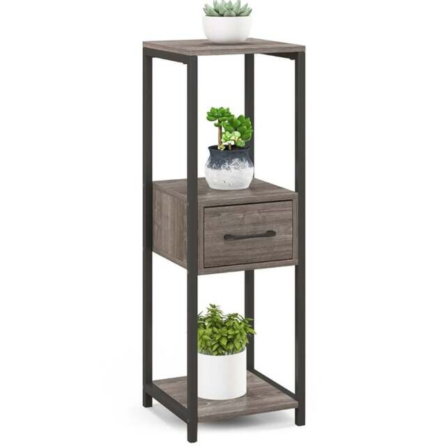 Costway Single Drawer 3 Shelf Grey Metal Plant Stand - Size: 98 x 36 x 13cm - Wilko - image 1