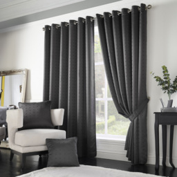 Alan Symonds Madison Charcoal Ring Top Curtain 168 x 183cm - Size: W 168 x D 183cm - Grey - Wilko - thumbnail 1