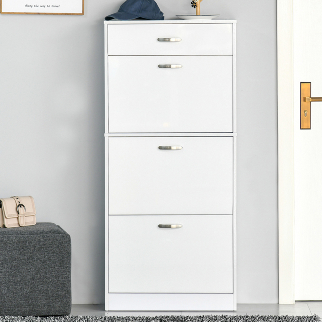 HOMCOM 4 Drawer High Gloss Shoe Cabinet - Size: 135.0 cm x 24.0 cm x 62.0 cmcm - White - Wilko - image 1