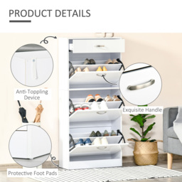 HOMCOM 4 Drawer High Gloss Shoe Cabinet - Size: 135.0 cm x 24.0 cm x 62.0 cmcm - White - Wilko - thumbnail 7