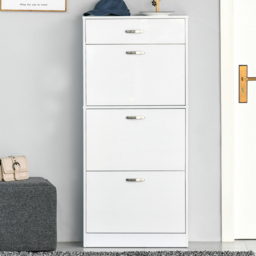 HOMCOM 4 Drawer High Gloss Shoe Cabinet - Size: 135.0 cm x 24.0 cm x 62.0 cmcm - White - Wilko