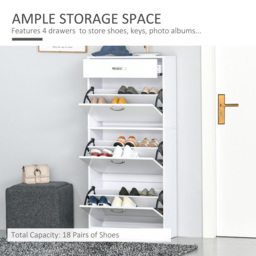HOMCOM 4 Drawer High Gloss Shoe Cabinet - Size: 135.0 cm x 24.0 cm x 62.0 cmcm - White - Wilko - thumbnail 5
