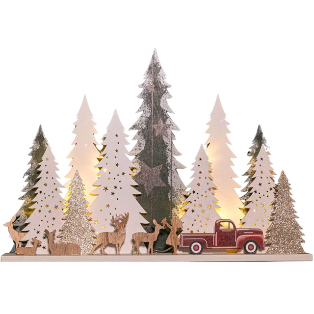 Samuel Alexander Light Up Wooden Christmas Tree with Deer Christmas Decoration 31cm - Size: 31 x 44 x 44cm - White - Wilko - image 1