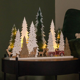 Samuel Alexander Light Up Wooden Christmas Tree with Deer Christmas Decoration 31cm - Size: 31 x 44 x 44cm - White - Wilko - thumbnail 6