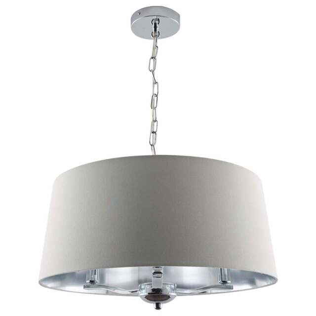 Kliving Giovanna 3 Light Cream Drum Shade Chrome Chandelier - Size: 100 x 50 x 50cm - Silver - Wilko - image 1