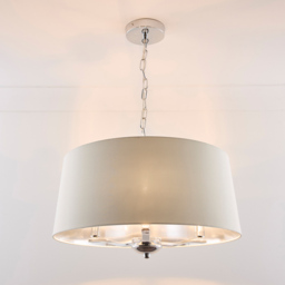Kliving Giovanna 3 Light Cream Drum Shade Chrome Chandelier - Size: 100 x 50 x 50cm - Silver - Wilko - thumbnail 4