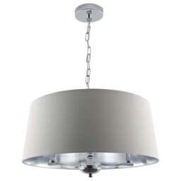 Kliving Giovanna 3 Light Cream Drum Shade Chrome Chandelier - Size: 100 x 50 x 50cm - Silver - Wilko - thumbnail 1