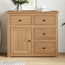 vidaXL Single Door 4 Drawer Solid Wood Pine Sideboard - Size: 80 x 40 x 93cm - Brown - Wilko