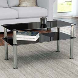 AVF Classic Black and Chrome Glass Coffee Table - Size: 40 x 80 x 41.55cm - Multi - Wilko