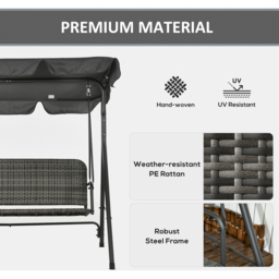 Outsunny 3 Seater Grey Rattan Swing Chair - Wilko - thumbnail 5