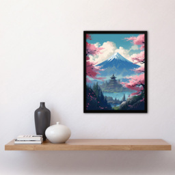 Artery8 Japanese Temple Mount Fuji Lake Pink Cherry Blossom Trees Framed Wall Art Print 30 x 41cm - Size: 43.3 x 33.3 x 1.5cm - Blue - Wilko - thumbnail 3