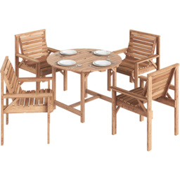 Outsunny 4 Seater Round Table Garden Dining Set with Parasol Hole Natural - Natural wood finish - Wilko - thumbnail 3