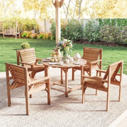 Outsunny 4 Seater Round Table Garden Dining Set with Parasol Hole Natural - Natural wood finish - Wilko - thumbnail 4