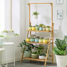 Living and Home 3 Shelf Ladder Bookshelf with Hanging Rod - Size: 140 x 70 x 50 cm - Brown - Wilko - thumbnail 5